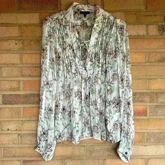 rag & bone Sachi floral print lace up sheer long sleeve blouse - Picture 2 of 10